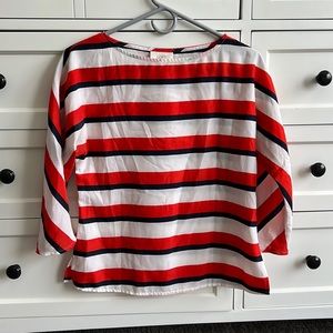 Loft orange/navy/cream top. Size xs petite